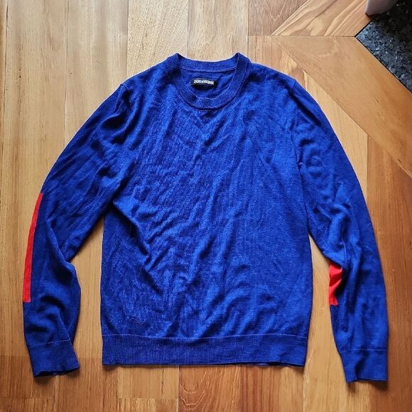 Zadig & Voltaire Blue Sweater with Red Accents- Women's Size Small - Picture 1 of 4